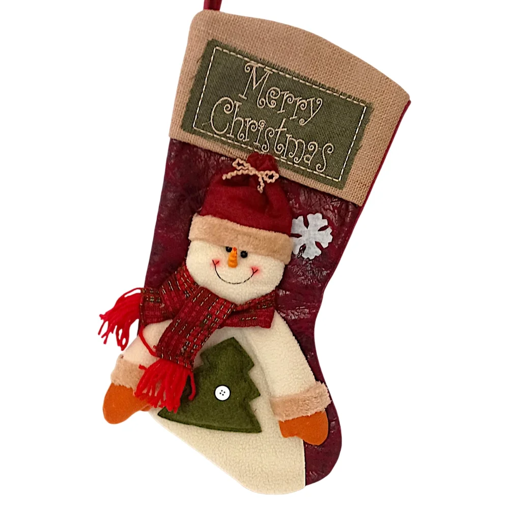 3D Snowman‎ Plush Christmas Stocking Felt Merry Christmas Embroidery Farmhouse